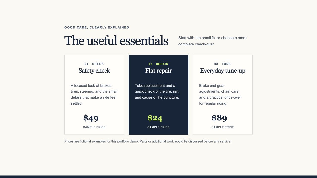 Actual screenshot of the services and sample-price section on the Tor Workshop homepage